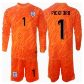 Otroški Anglija Jordan Pickford #1 Vratar Replika nogometni dresi kompleti Domači EP 2024 Dolgi Rokav (+ hlače)