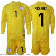 Otroški Anglija Jordan Pickford #1 Vratar Replika nogometni dresi kompleti Gostujoči EP 2024 Dolgi Rokav (+ hlače)