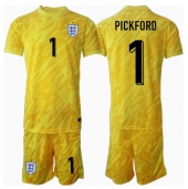 Otroški Anglija Jordan Pickford #1 Vratar Replika nogometni dresi kompleti Gostujoči EP 2024 Kratek Rokav (+ hlače)