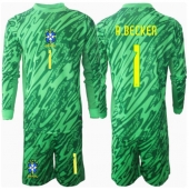 Otroški Brazilija Alisson Becker #1 Vratar Replika nogometni dresi kompleti Domači Copa America 2024 Dolgi Rokav (+ hlače)