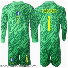 Otroški Brazilija Alisson Becker #1 Vratar Replika nogometni dresi kompleti Domači Copa America 2024 Dolgi Rokav (+ hlače)