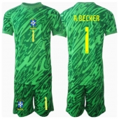 Otroški Brazilija Alisson Becker #1 Vratar Replika nogometni dresi kompleti Domači Copa America 2024 Kratek Rokav (+ hlače)