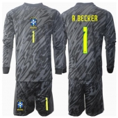 Otroški Brazilija Alisson Becker #1 Vratar Replika nogometni dresi kompleti Gostujoči Copa America 2024 Dolgi Rokav (+ hlače)