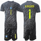 Otroški Brazilija Alisson Becker #1 Vratar Replika nogometni dresi kompleti Gostujoči Copa America 2024 Kratek Rokav (+ hlače)