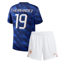 Otroški Francija Theo Hernandez #19 Replika nogometni dresi kompleti Domači SP 2026 Kratek Rokav (+ hlače)