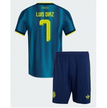 Otroški Kolumbija Luis Diaz #7 Replika nogometni dresi kompleti Gostujoči SP 2026 Kratek Rokav (+ hlače)
