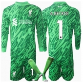 Otroški Liverpool Alisson Becker #1 Vratar Replika nogometni dresi kompleti Gostujoči 2024-25 Dolgi Rokav (+ hlače)