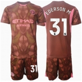 Otroški Manchester City Ederson Moraes #31 Vratar Replika nogometni dresi kompleti Domači 2024-25 Kratek Rokav (+ hlače)