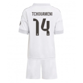 Otroški Real Madrid Aurelien Tchouameni #14 Replika nogometni dresi kompleti Domači 2025-26 Kratek Rokav (+ hlače)
